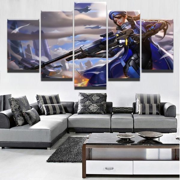 Overwatch Ana Champion Poster Gaming - 5 Panel Canvas Art Wall Decor