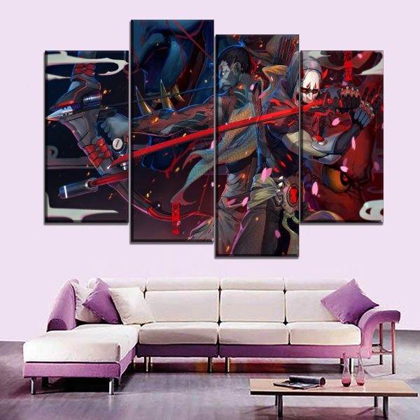 Overwatch Genji And Hanzo Gaming 4 Pieces - 4 Panel Canvas Art Wall Decor