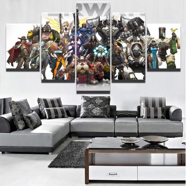 Overwatch Multi Champion Gaming - 5 Panel Canvas Art Wall Decor