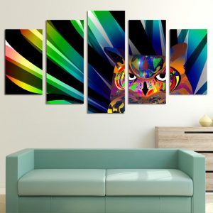 Owl Abstracted - Animal 5 Panel Canvas Art Wall Decor