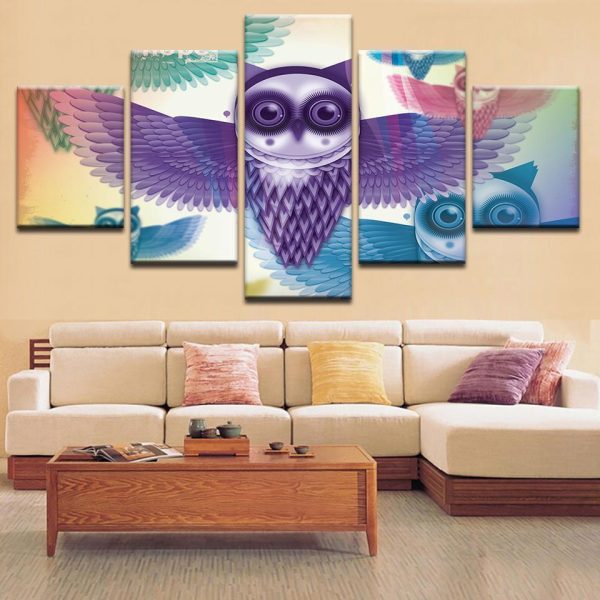 Owl - Abstract Animal 5 Panel Canvas Art Wall Decor