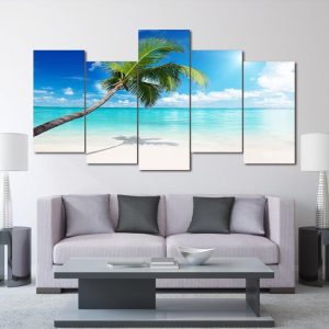 Palm Tree Beach 1 - Nature 5 Panel Canvas Art Wall Decor