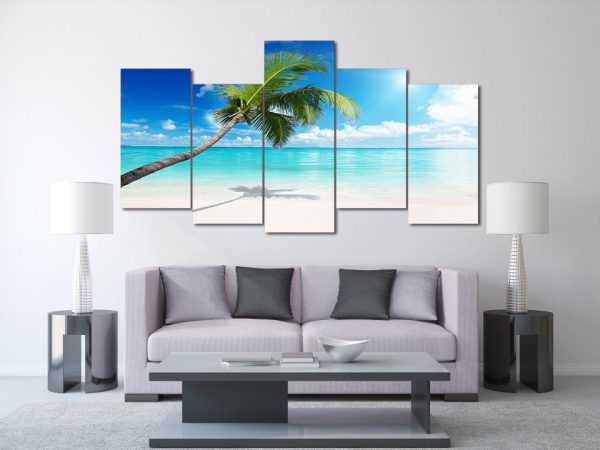 Palm Tree Beach 1 - Nature 5 Panel Canvas Art Wall Decor