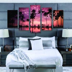 Palm Tree Sunset 2 - Nature 5 Panel Canvas Art Wall Decor