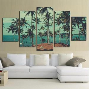 Palm Trees Beach Ocean Sea - Ocean 5 Panel Canvas Art Wall Decor