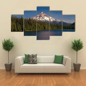 Panorama Of Lost Lake And Mount Hood - Nature 5 Panel Canvas Art Wall Decor