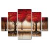 Parade Of Red Tree Landscape - Nature 5 Panel Canvas Art Wall Decor