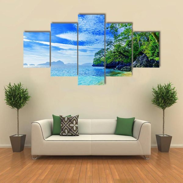 Paradise Beach Sea And Sky - Nature 5 Panel Canvas Art Wall Decor