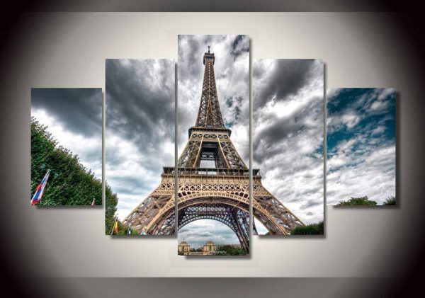 Paris City Eiffel Tower Under Sky - Nature 5 Panel Canvas Art Wall Decor