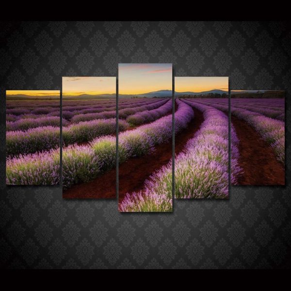 Pastoral Lavender - Nature 5 Panel Canvas Art Wall Decor