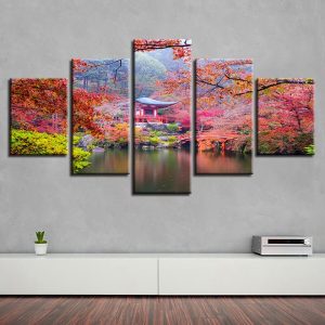 Pavilion Tree Lake - Nature 5 Panel Canvas Art Wall Decor