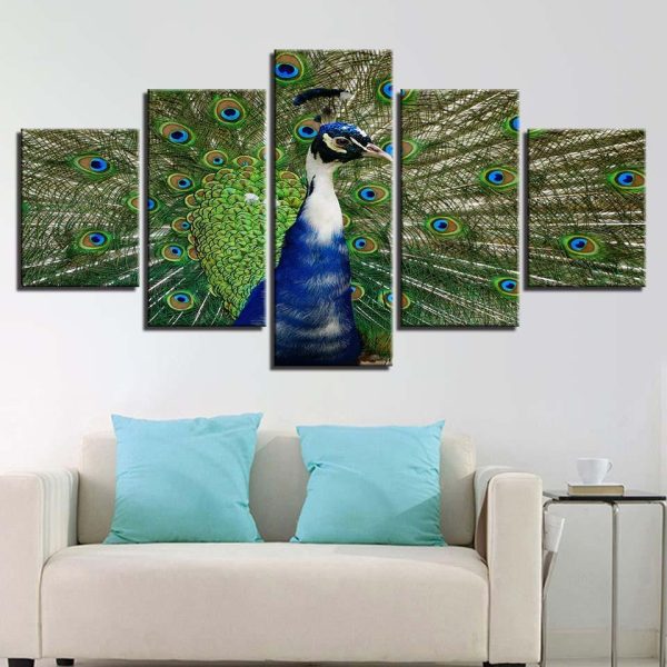 Peacock 2 - Abstract Animal 5 Panel Canvas Art Wall Decor