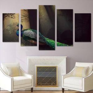 Peacock 7 - Animal 5 Panel Canvas Art Wall Decor