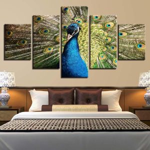 Peacock Beautiful - Animal 5 Panel Canvas Art Wall Decor