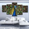 Peacock Love - Animal 5 Panel Canvas Art Wall Decor