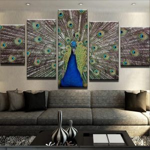 Peacock Show - Animal 5 Panel Canvas Art Wall Decor