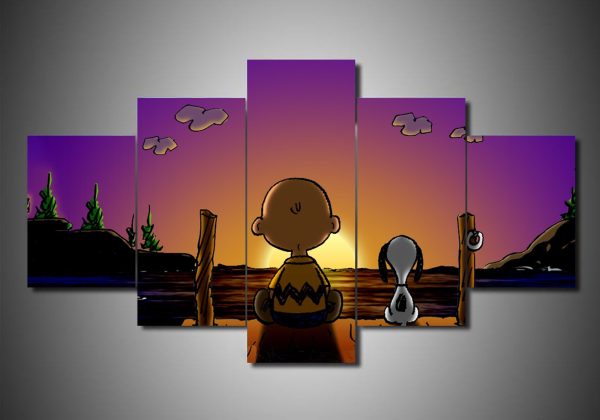 Peanuts - Snoopy - The Peanuts Gang In Christmas 5 - Cartoon 5 Panel Canvas Art Wall Decor