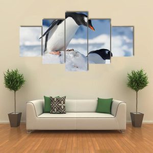 Penguin Gentoo Stands On Edge - Animal 5 Panel Canvas Art Wall Decor