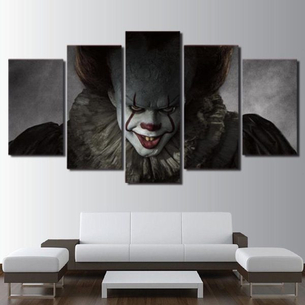 Pennywise Clown It Horror Scary Movie - 5 Panel Canvas Art Wall Decor