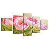 Pink Flowers 01 - Nature 5 Panel Canvas Art Wall Decor