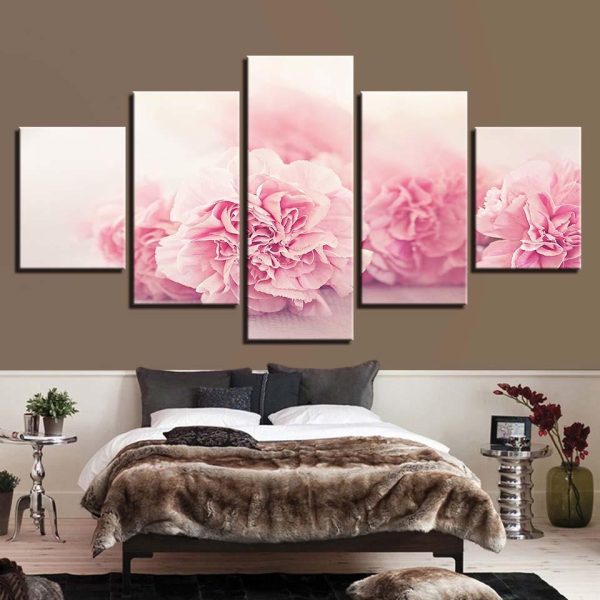 Pink Flowers 10 - Nature 5 Panel Canvas Art Wall Decor