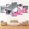 Pink Lilies Flowers And Butterfly Butterflies - Nature 5 Panel Canvas Art Wall Decor