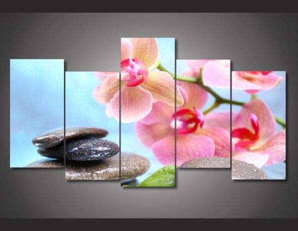 Pink Orchid 1 - Nature 5 Panel Canvas Art Wall Decor