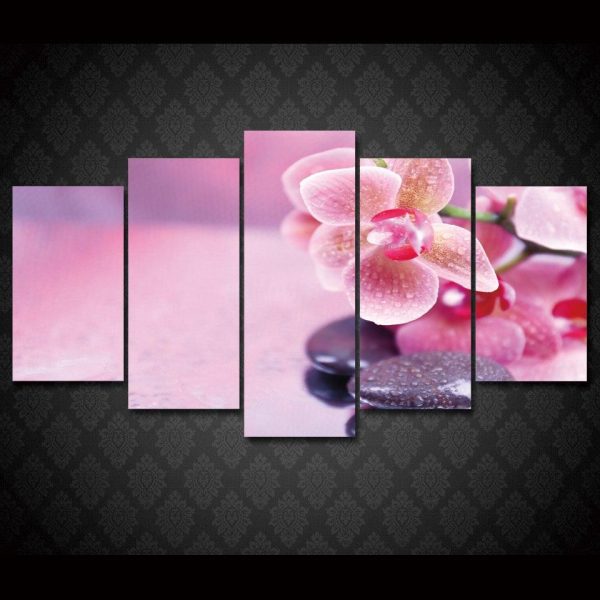 Pink Orchid 2 - Nature 5 Panel Canvas Art Wall Decor