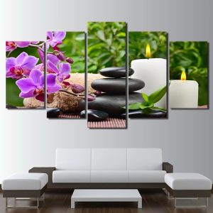 Pink Orchid Spa Zen - Nature 5 Panel Canvas Art Wall Decor