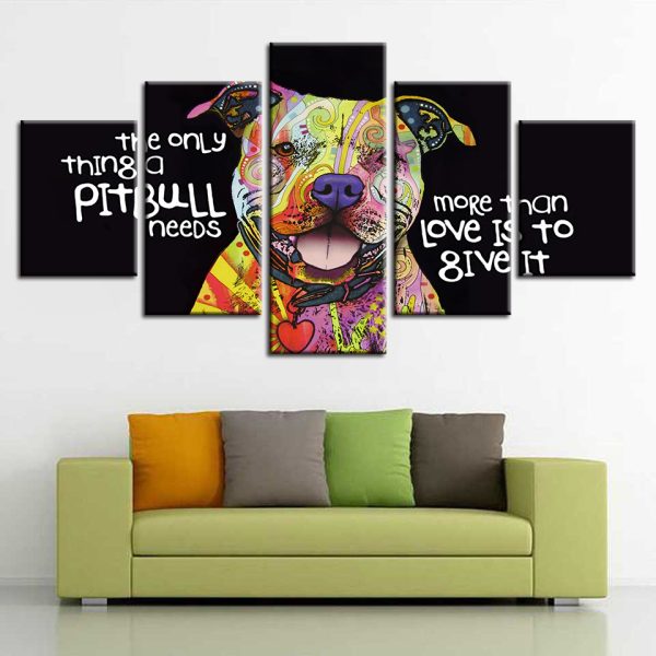 Pitbull Dog Abstract Animal - 5 Panel Canvas Art Wall Decor