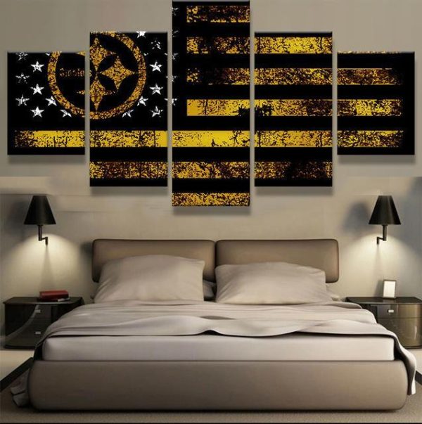 Pittsburgh Steelers American Flag Sport - 5 Panel Canvas Art Wall Decor