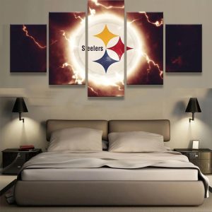 Pittsburgh Steelers Thunder Logo Football - 5 Panel Canvas Art Wall Decor