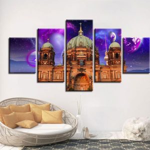 Planet And Berlin Cathedral - Nature 5 Panel Canvas Art Wall Decor