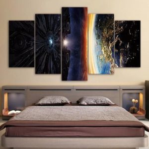 Planet And Space Aircraft - Space 5 Panel Canvas Art Wall Decor