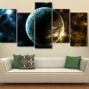 Planet And Starry Sky - Space 5 Panel Canvas Art Wall Decor