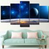 Planet And Stars - Space 5 Panel Canvas Art Wall Decor