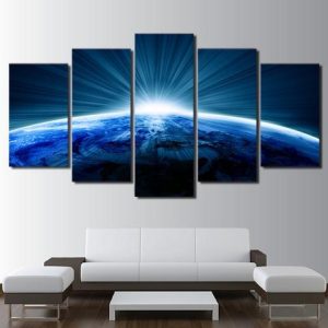 Planet Blue - Space 5 Panel Canvas Art Wall Decor