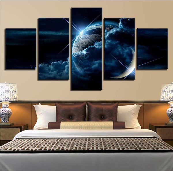 Planet Earth 13 - Space 5 Panel Canvas Art Wall Decor