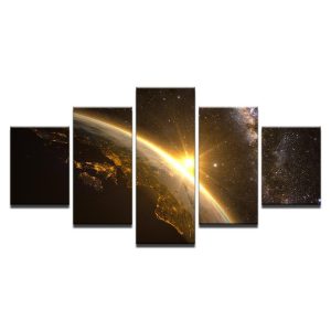 Planet Earth Pictures Universe Space Light - Aircraft 5 Panel Canvas Art Wall Decor