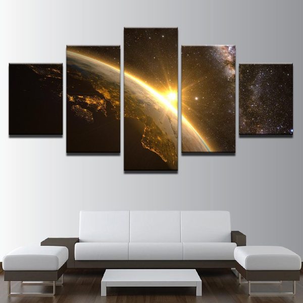 Planet Earth Universe Space Light - Space 5 Panel Canvas Art Wall Decor