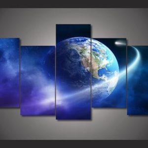 Planet Earth - Space 5 Panel Canvas Art Wall Decor