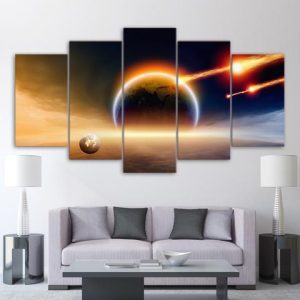 Planet Hit The Earth - Space 5 Panel Canvas Art Wall Decor