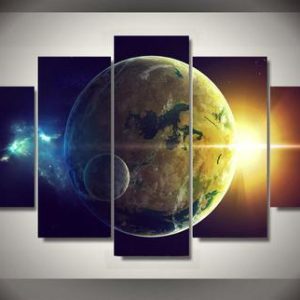 Planet Oceans Two Star - Space 5 Panel Canvas Art Wall Decor