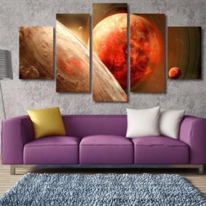 Planet Of The Red Universe - Space 5 Panel Canvas Art Wall Decor