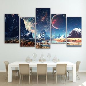 Planet Snow Lake - Naure 5 Panel Canvas Art Wall Decor