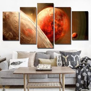 Planets And Moon - Space 5 Panel Canvas Art Wall Decor