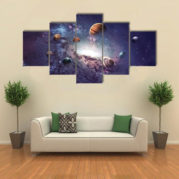 Planets Of The Solar System - Space 5 Panel Canvas Art Wall Decor