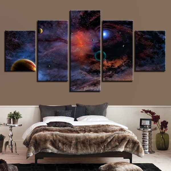 Planets Starry Sky - Space 5 Panel Canvas Art Wall Decor