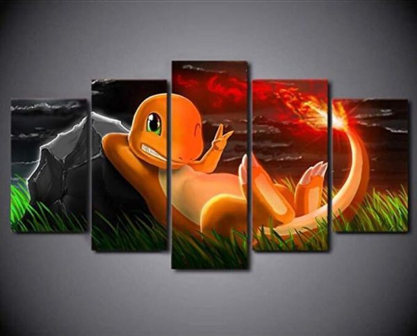 Pokemon Charmander Anime - 5 Panel Canvas Art Wall Decor