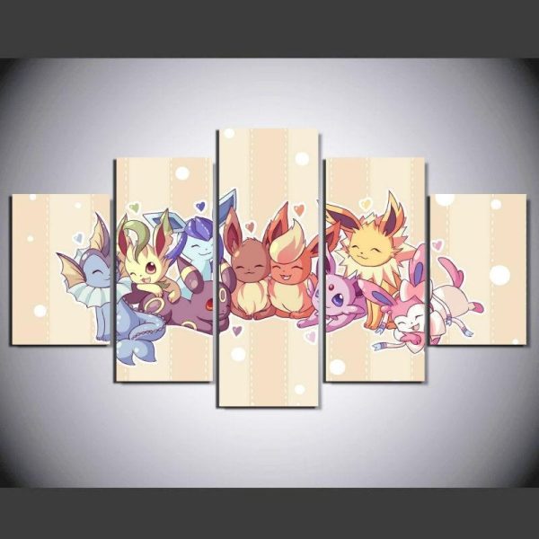 Pokemon Eevee Evolutions Anime - 5 Panel Canvas Art Wall Decor